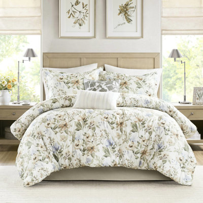 Très grand édredon 6 pièces en coton, esthétique florale contemporaine, 100% coton, rembourrage 300 g / m² pour plus de confort, chaîne exquise