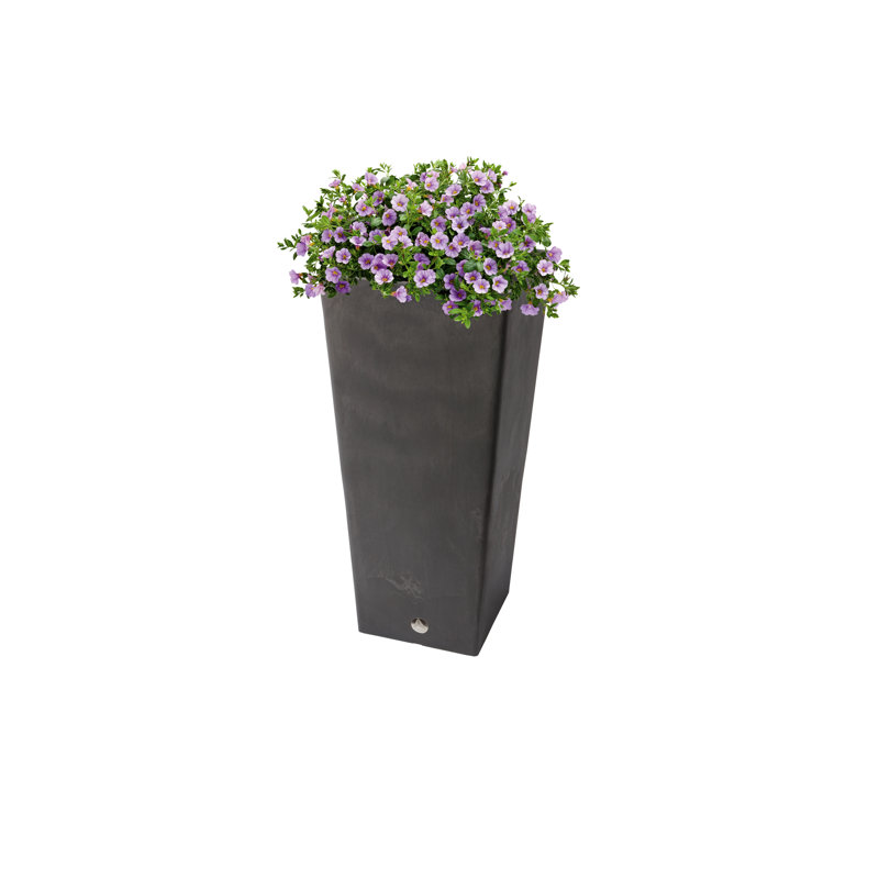 Cara Square Composite Pot Planter with Plant Shelf, Slate