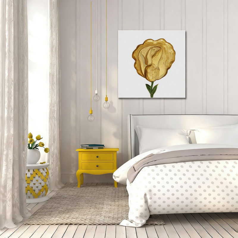 Rose texturée dorée, sans cadre, murale, 16 x 16 po