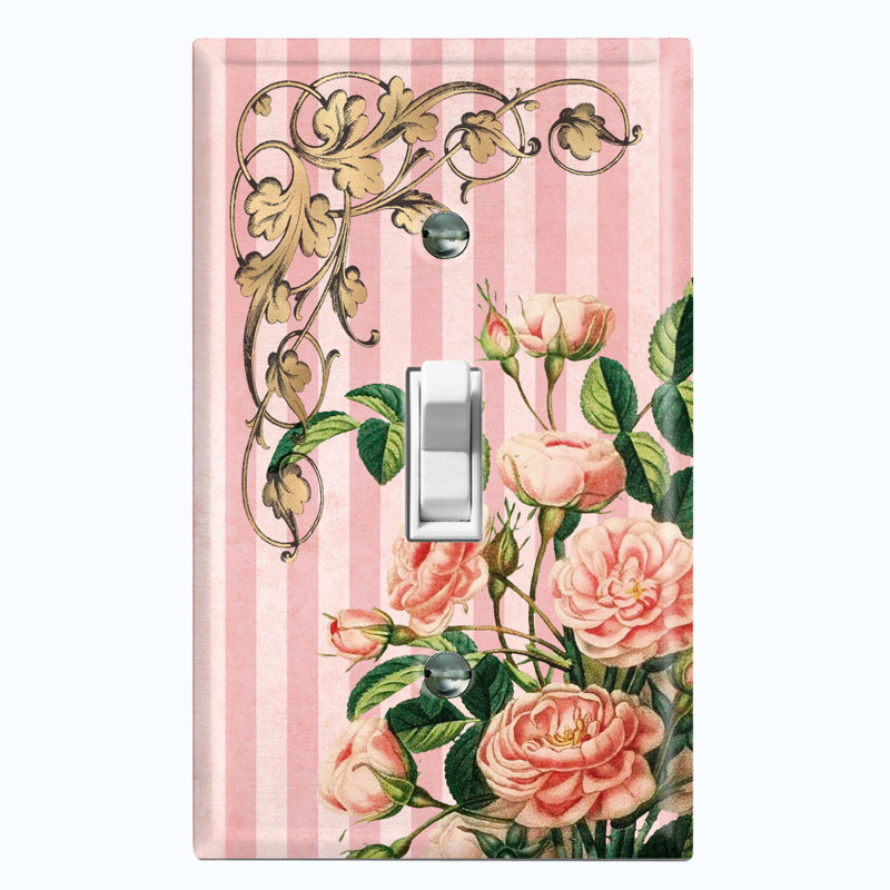 Plaque murale avec interrupteur à bascule 1 fleur rose