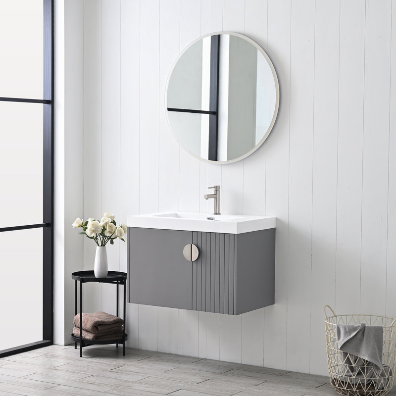 Rakeshia 30'' Wall-Mounted Floating Bathroom Vanity with Sink – Compact Wood Cabinet with Integrated Ceramic Basin for Modern Bathrooms