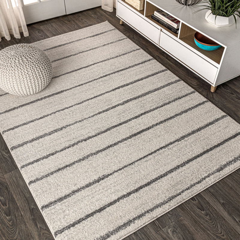 Redrick Minimalist Stripe Cream/Gray Rug, Rectangle 4' x 6'