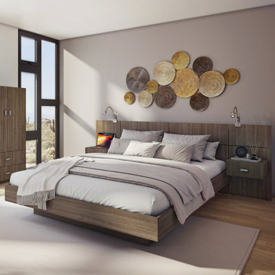 Modern Siedlewski Bedroom Collection - Platform Bed with Headboard and Nightstands (2) – Easy Assembly, No Box Spring Required