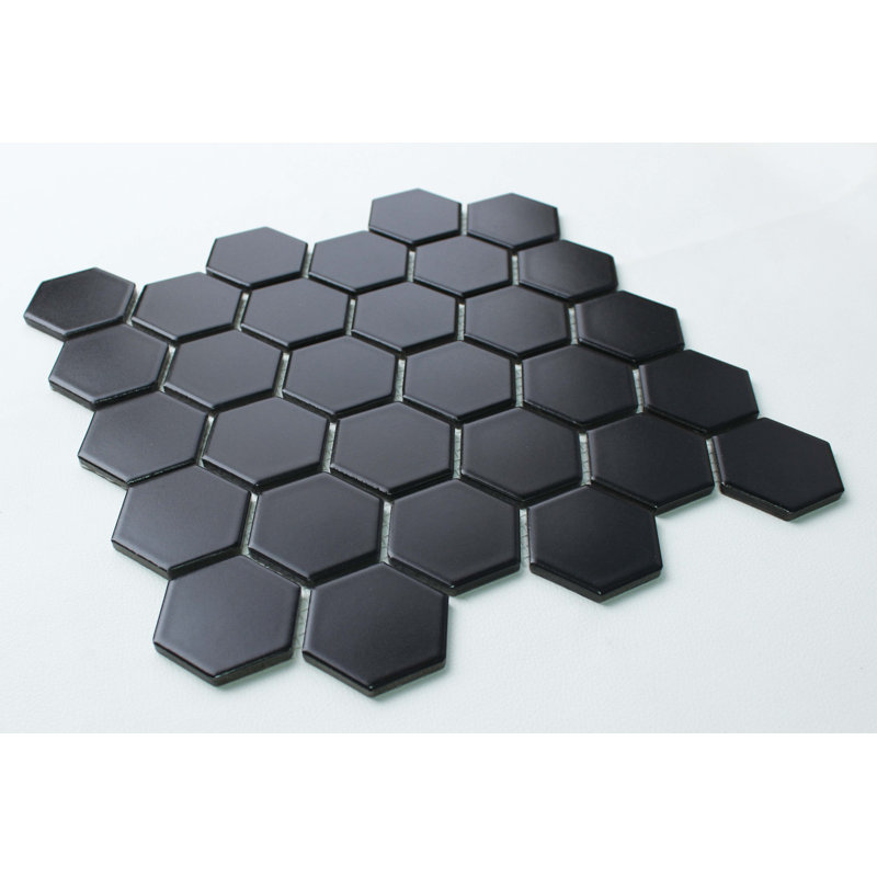 Perfection 2" x 2" Straight Edge Porcelain Mosaic Sheet Floor Use Tile, Black
