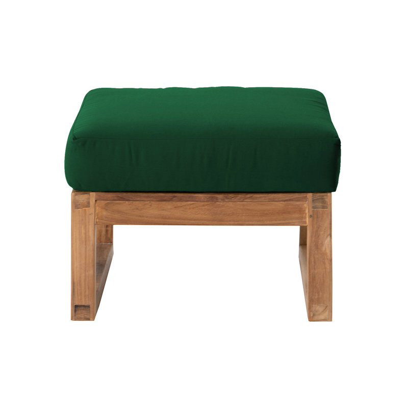 Venice Square Outdoor Teak Ottoman Patio Ottoman, Forest Green