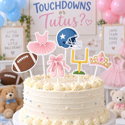 Ensemble de 6 décorations de gâteau en carton « Touchdowns ou Tutus », décoration pour fête de révélation du sexe du bébé