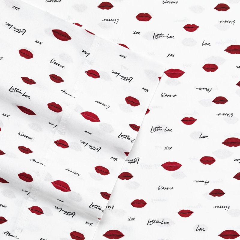 Betsey Johnson Printed Novelty Sheet Sets, Love Lips Red, Full Sheet Set with 2 Standard Pillowcases