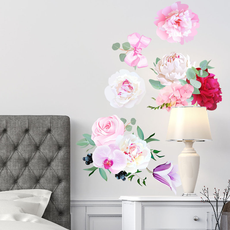 Décalcomanie murale bouquet de fleurs pivoine