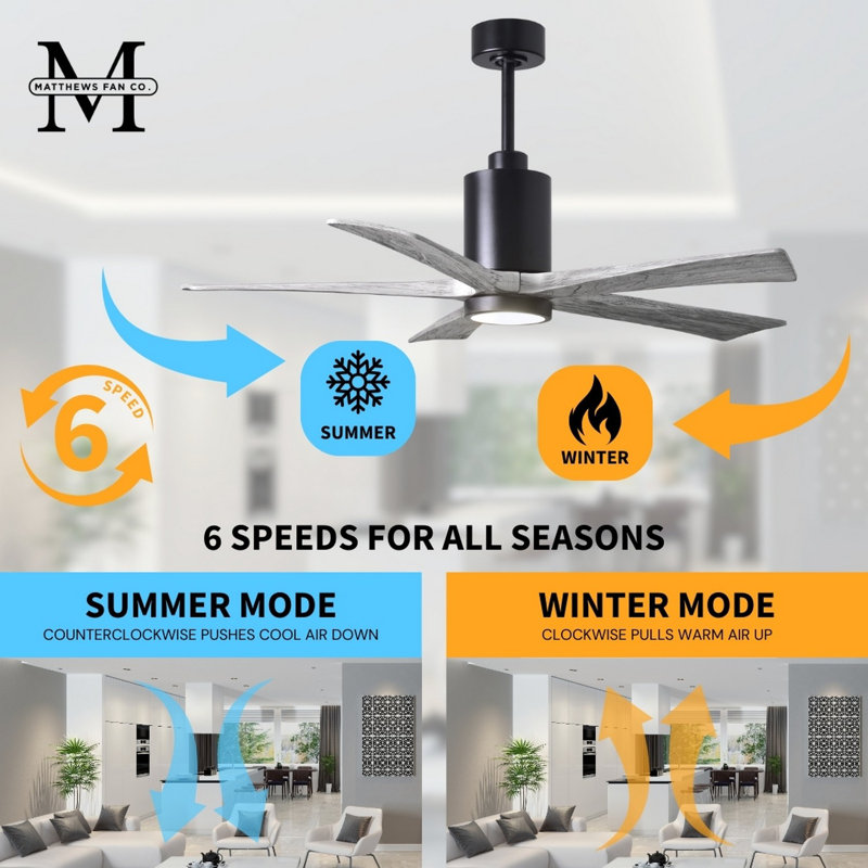 Patricia LED Downrod Ceiling Fan, Matte Black, Barn Wood Tone