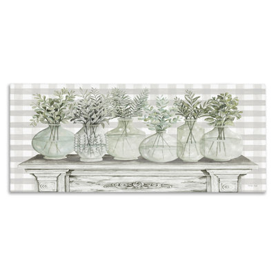 Illustration de tartan rustique de Country Home Plants Herbs Jars par Cindy Jacobs - impression