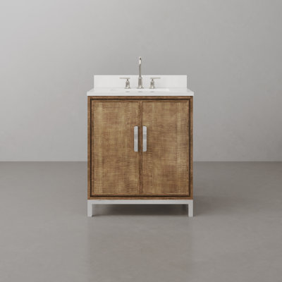 Brookhn 30 In. Single sink White Quartz top Bath Vanity in Lustrous Walnut with Gooseneck Faucet