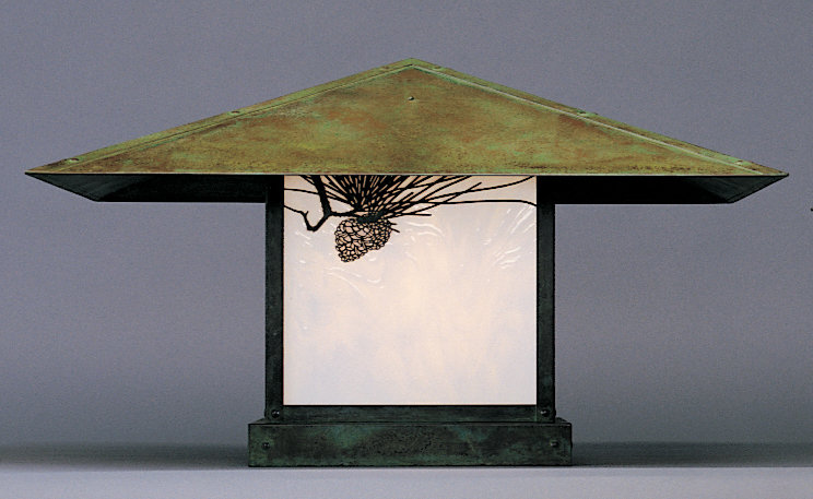 Luminaire d'extérieur à 1 lumière Paulis, H 17 po x l 30 po / platane occidental, Vert-de-gris patine, Blanc opalescent