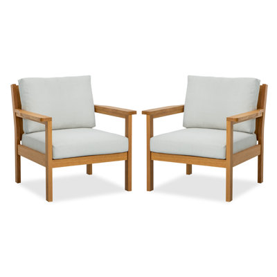 Ensemble de 2 chaises de patio avec coussins en eucalyptus Lanie