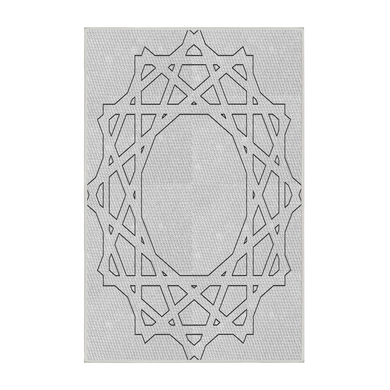 Tapis noir/blanc cassé tissé à la machine, Rectangle 7 pi x 10 pi