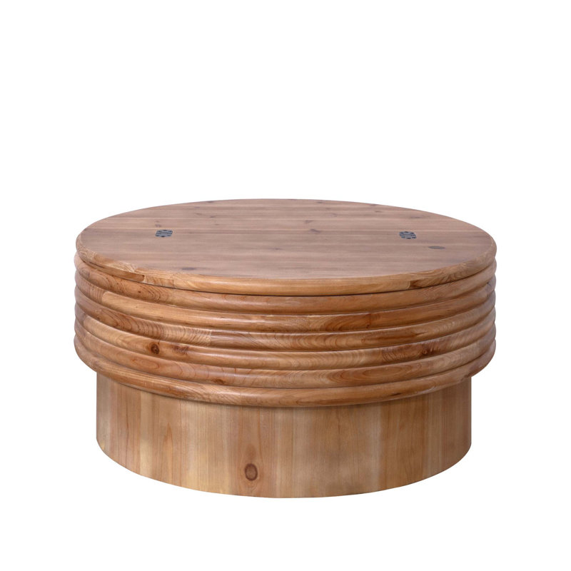 Table basse ronde en bois avec rangement caché - Centre de table rustique moderne pour le salon, couvercle relevable