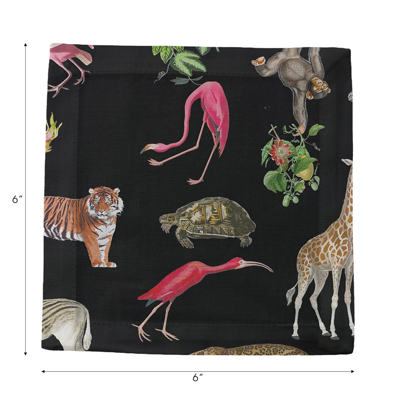 Exotix Natural Hemstitch Cocktail 6" Linen/Cotton Napkin, Black