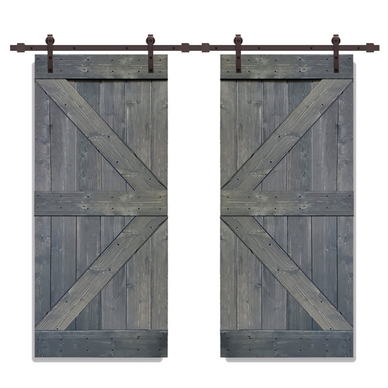Porte de grange en bois lambrissé en Z avec trousse de quincaillerie d'installation, 36 po x 84 po, Gris