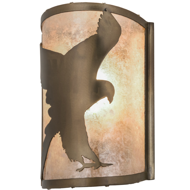 Antique Copper Hawk Sconce with Silver Mica Shade - 12"x8"