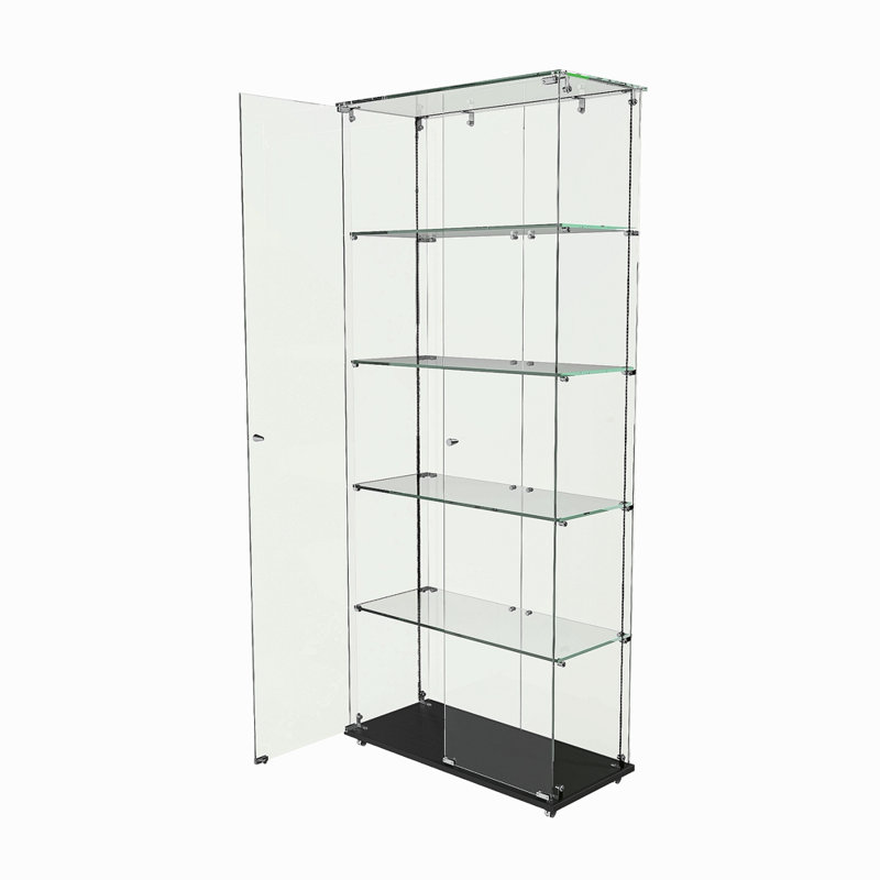 Vitrine à 5 niveaux en verre avec 5 modes DEL dynamiques, portes doubles et tablettes fixes pour un accès facile, vitrine au sol pour le bureau à domicile ou la présentation de magasin