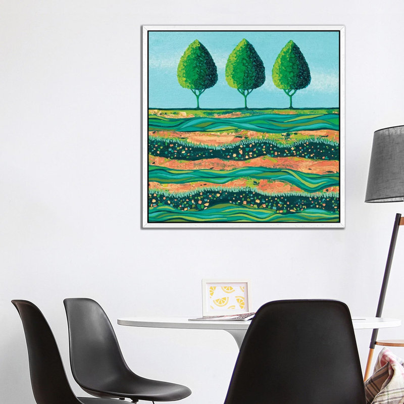Lime-Light Trees by Lisa Frances Judd - Painting on Canvas, 93.98cm H x 93.98cm W x 3.81cm D, White Floater Framed