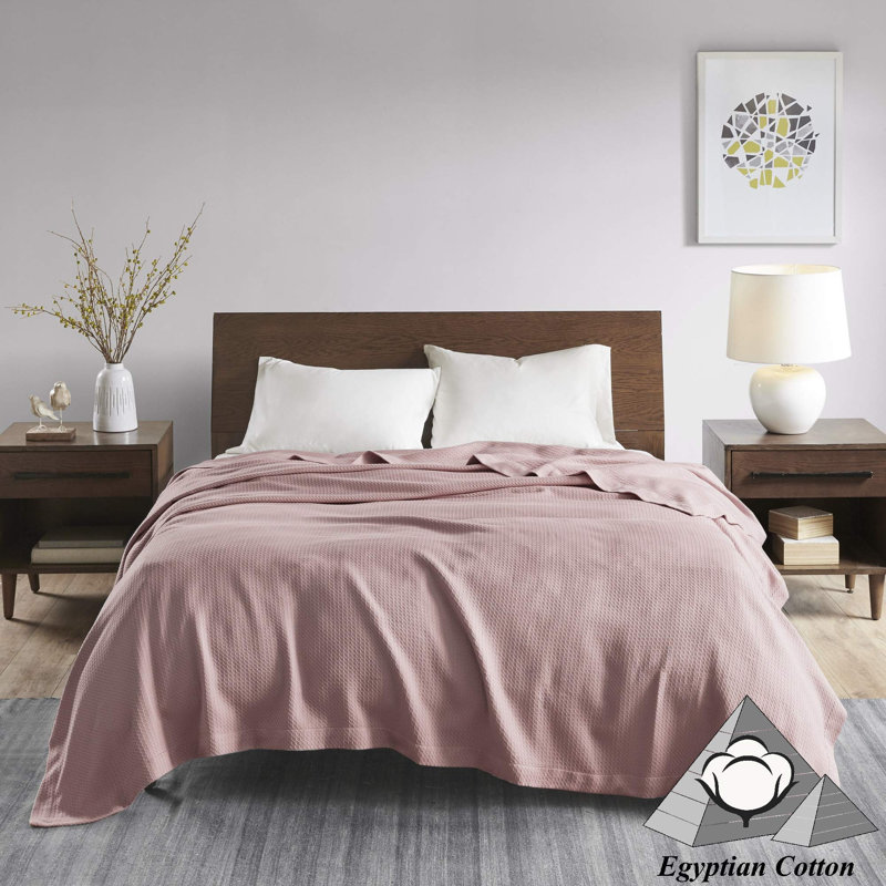 Couverture 100% coton de qualité égyptienne certifiée, Simple, Rose