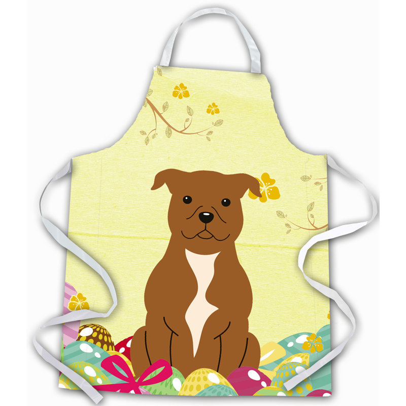 Tablier œufs de pâques, Staffordshire bull terrier, Jaune / Brun