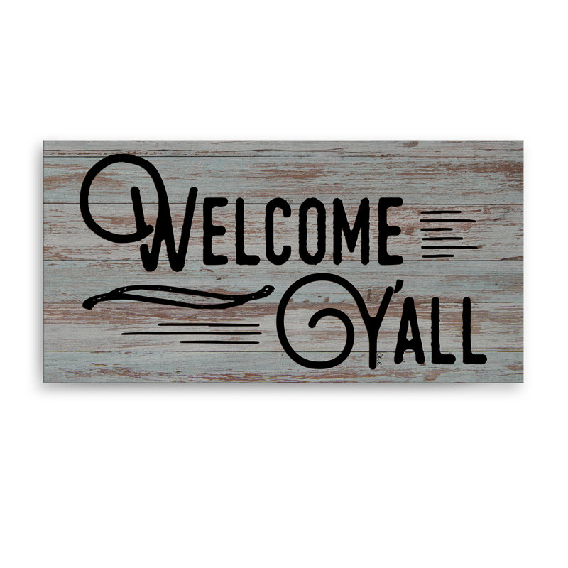 «Welcome Y'all» par Olivia Rose - reproduction d'art textuel sur toile tendue, H 8 po x l 16 po x P 1,5 po
