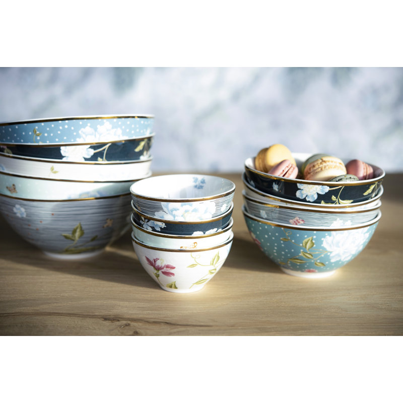 Heritage Blue and White Ceramic Cereal Bowls Set of 4