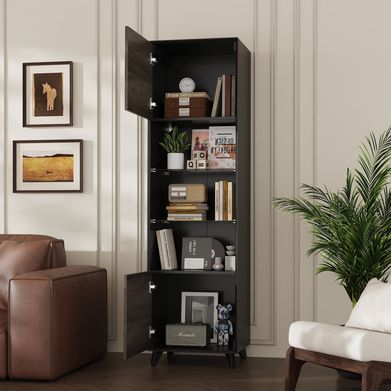 Slim Storage Cabinet With Glass Shelves