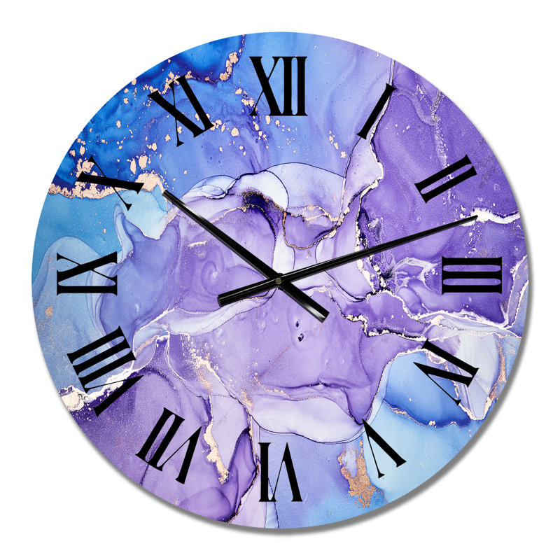 Horloge murale moderne en marbre bleu et mauve I, Petit