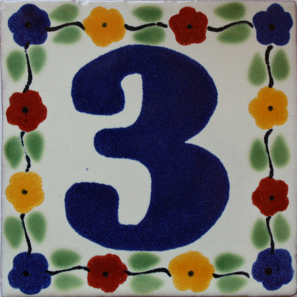 4.2" x 4.2" 2pcs TalaMex Bouquet Talavera Tile Number Three