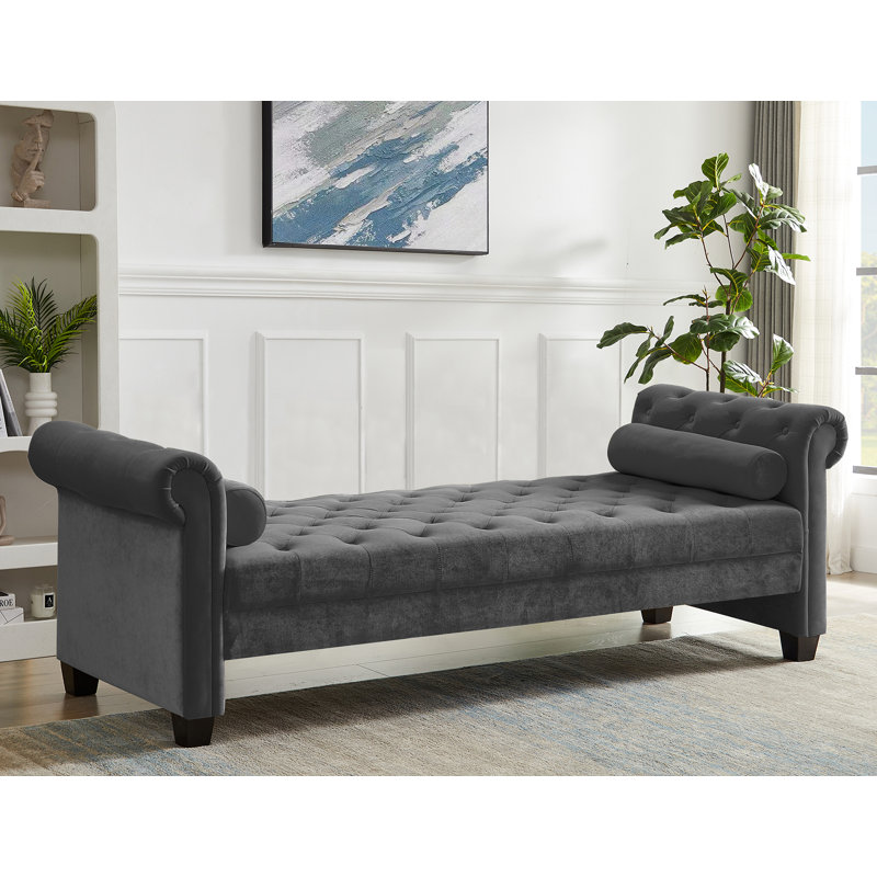 Velvet Upholstered Bench, Gray