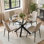 4 - Person Dining Table Sets With Glass Round Table & 4 Upholstered Chenille Chairs