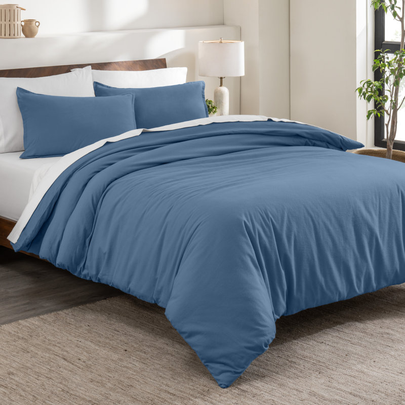 100% Cotton Flannel Duvet Cover Set, Coronet Blue, Twin XL Duvet Cover + 1 Standard Sham