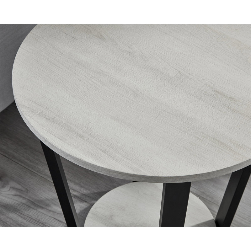Table de bout ronde avec tablette Elysian, blanc cassé, Blanc cassé, Noir