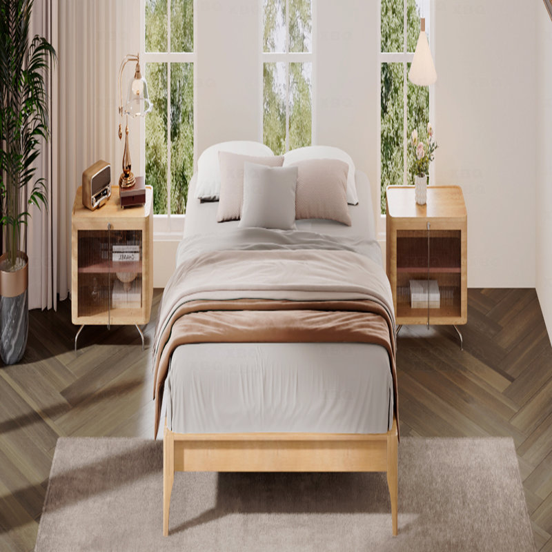 Lit plateforme en bois massif, Naturel, Lit double