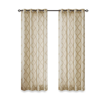 Fretwork Print Grommet Top Window Curtain Panel(Only 1 Pc Panel)