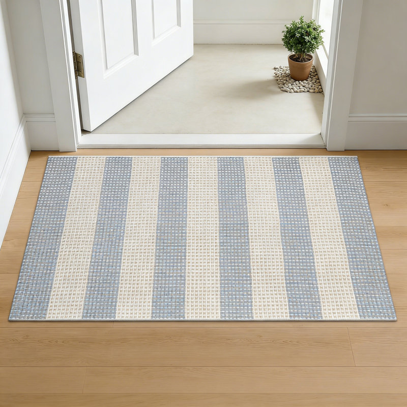 Paillasson à rayures, Bleu / Blanc / Brun clair
