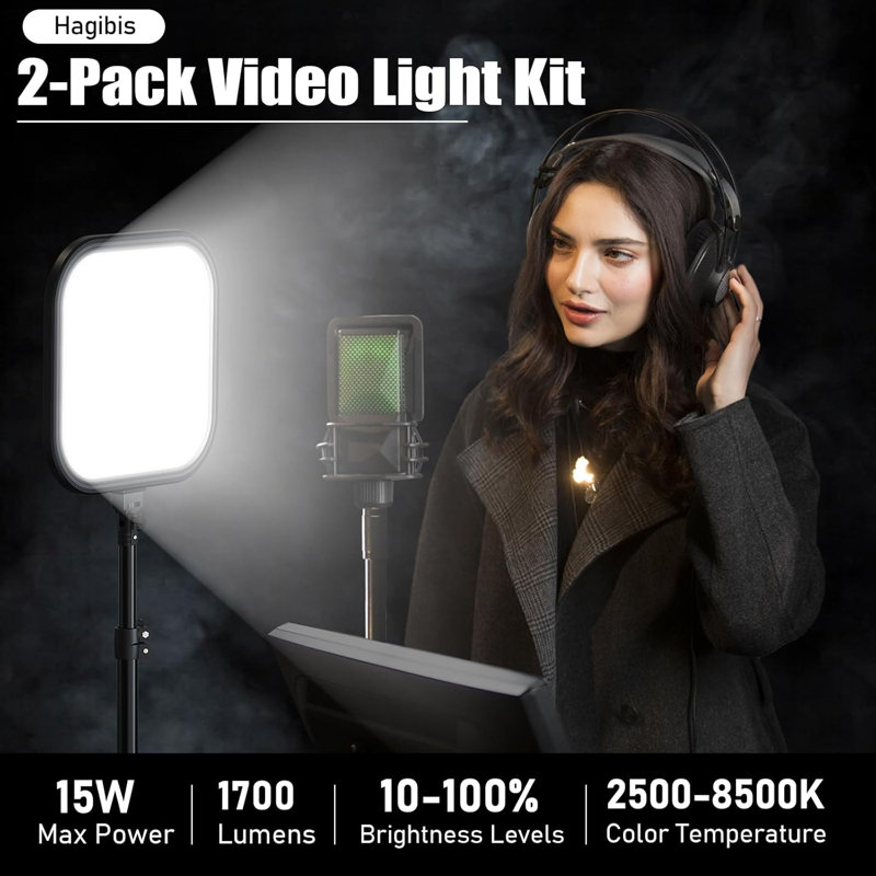 Ensemble de 2 lumières vidéo DEL à DEL, éclairage de photographie à intensité variable de 15 W avec trépied, température de couleur de 2 500 à 8 500 K, 95 lumières IRC de studio pour la diffusion en continu, yogo, tiktok, enregistrement vidéo