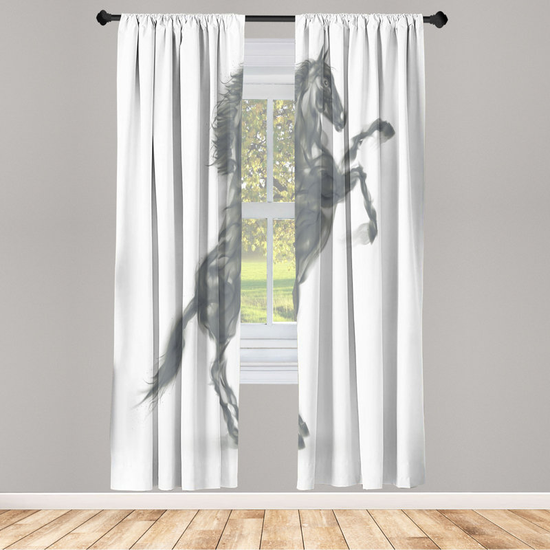 Microfiber Floral Semi-Sheer Rod Pocket Curtain Panels, 28" W x 63" L, Dark Gray/White