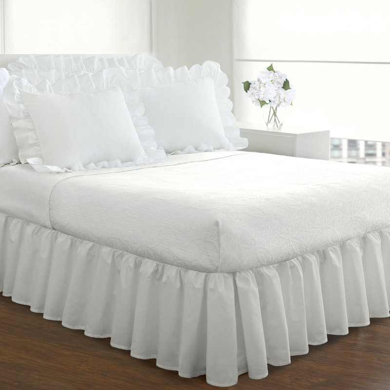 Fresh Ideas Ruffled Poplin Bed Skirt, 14" Drop Length, California King, White