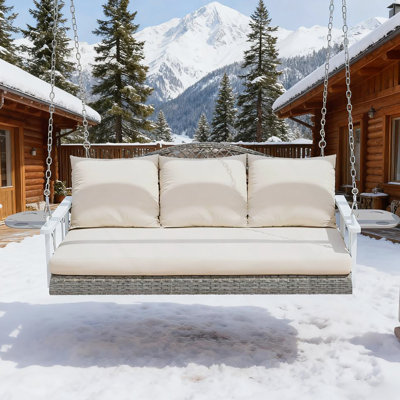 Balancelle d'extérieur pour terrasse avec porte-gobelets et coussins suspendus en osier pour 3 personnes