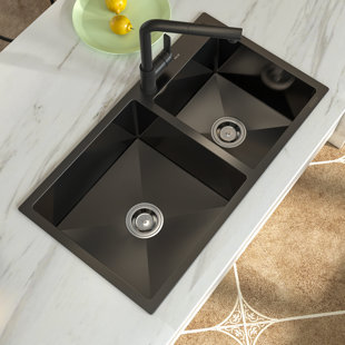 51 Noah's Collection brushed stainless steel commercial double bowl  reversible undermount sink with an integral drain board