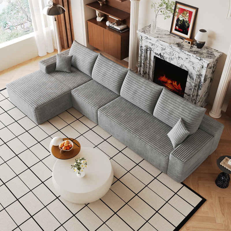 Canapé modulaire en velours côtelé moelleux à compression de 135 pouces pour la maison