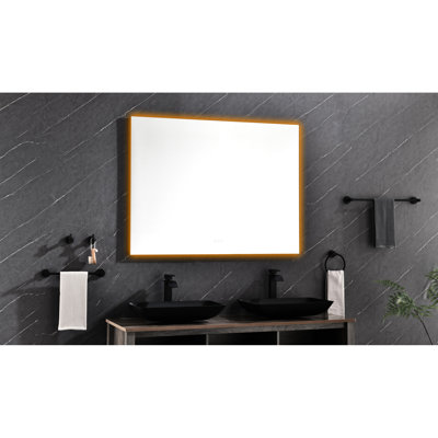 Miroir de salle de bain avec dossier à DEL, 48 po x 36 po, brouillard, fixation murale, réglable pour une routine de maquillage élégante de 48 po x 36 po