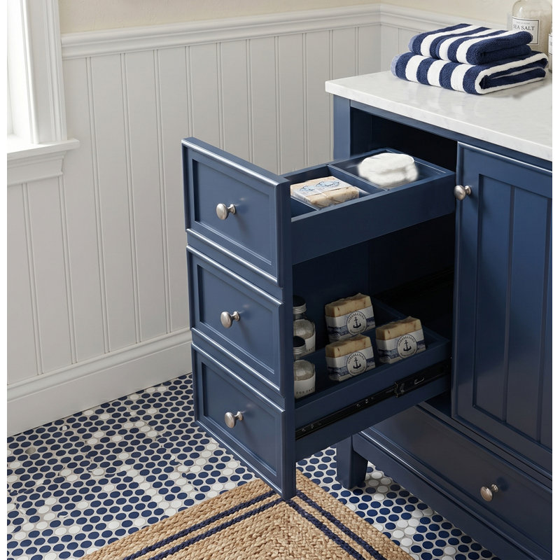 Meuble-lavabo simple autoportant de 30 po avec plateau en céramique et rangement de tiroir personnalisable, Blue