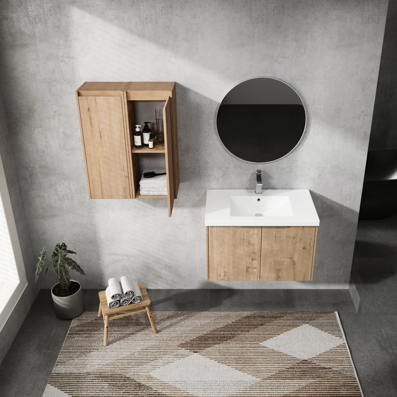 Meuble-lavabo moderne avec lavabo et armoire latérale - fixation murale 30 po, pour une salle de bain tendance et calme, 30"