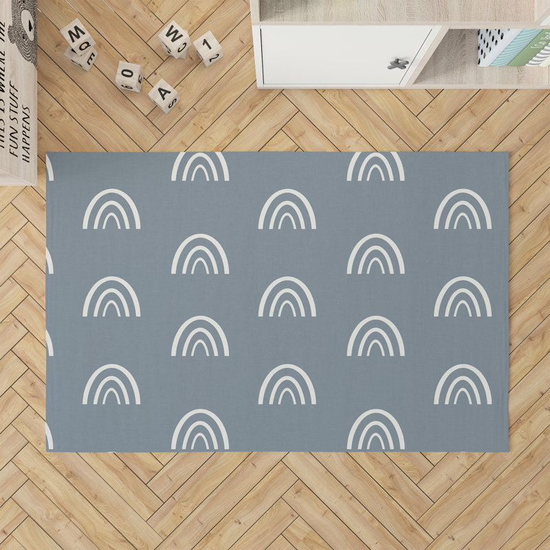 Tapis de jeu pour enfants Plain Bows, Rectangle 4pi x 6 pi, Bleu / Ivoire