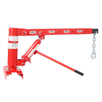 Steel Pickup Truck Jib Crane Hoist with Manual Hydraulic Pump, 1000 lbs Capacity, 360° Swivel Base, Truck Bed Mount, Red