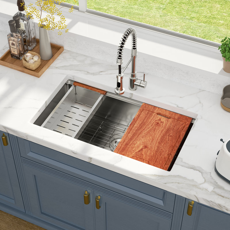 30" L x 19" W Undermount Kitchen Sink Workstation Single Bowl Sink 16 Gauge Stainless Steel Sink, Stainless Steel